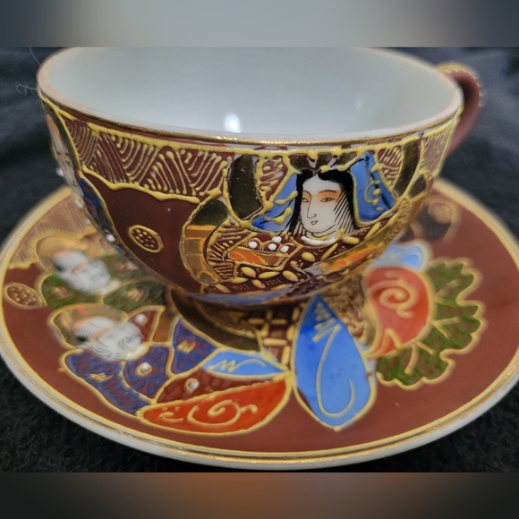 Rare vintage Satsuma Moriage Japanese Dragonware Geisha lithopane cup/saucer - Picture 5 of 16